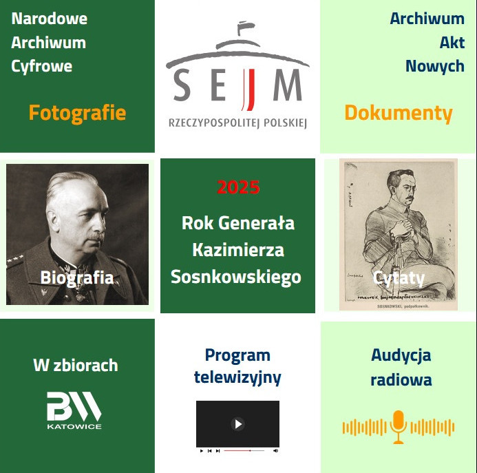 Materiały związane z Rokiem generała Kazimierza Sosnkowskiego, zebrane na platformie Canva - ilustracja