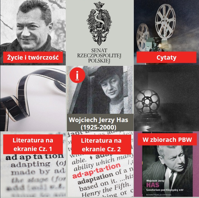 Materiały związane z Rokiem Wojciecha Jerzego Hasa, zebrane na platformie Canva - ilustracja