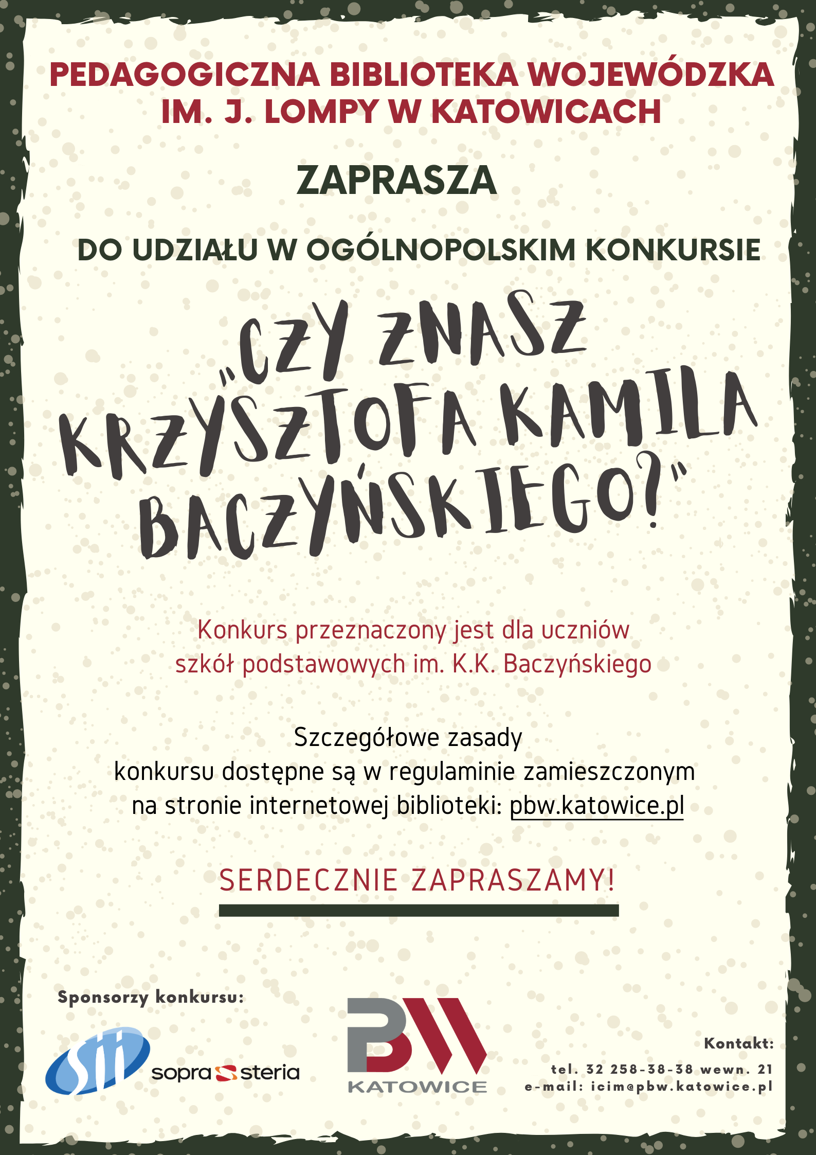 Plakat z informacjami o konkursie "Czy znasz Krzysztofa Kamila Baczyńskiego?"